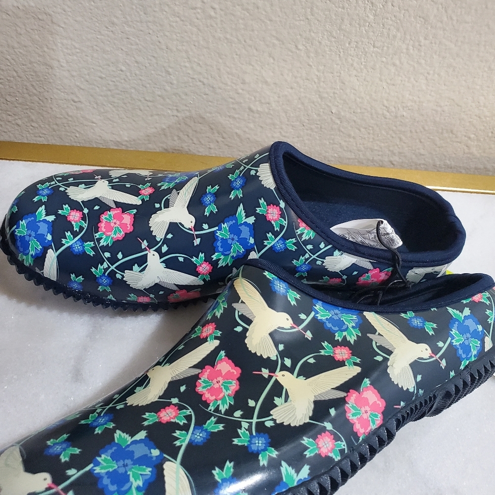Western Chief Navy Blue Floral Bird Pattern Water Resistant Garden Clogs Women 9 - Picture 5 of 9